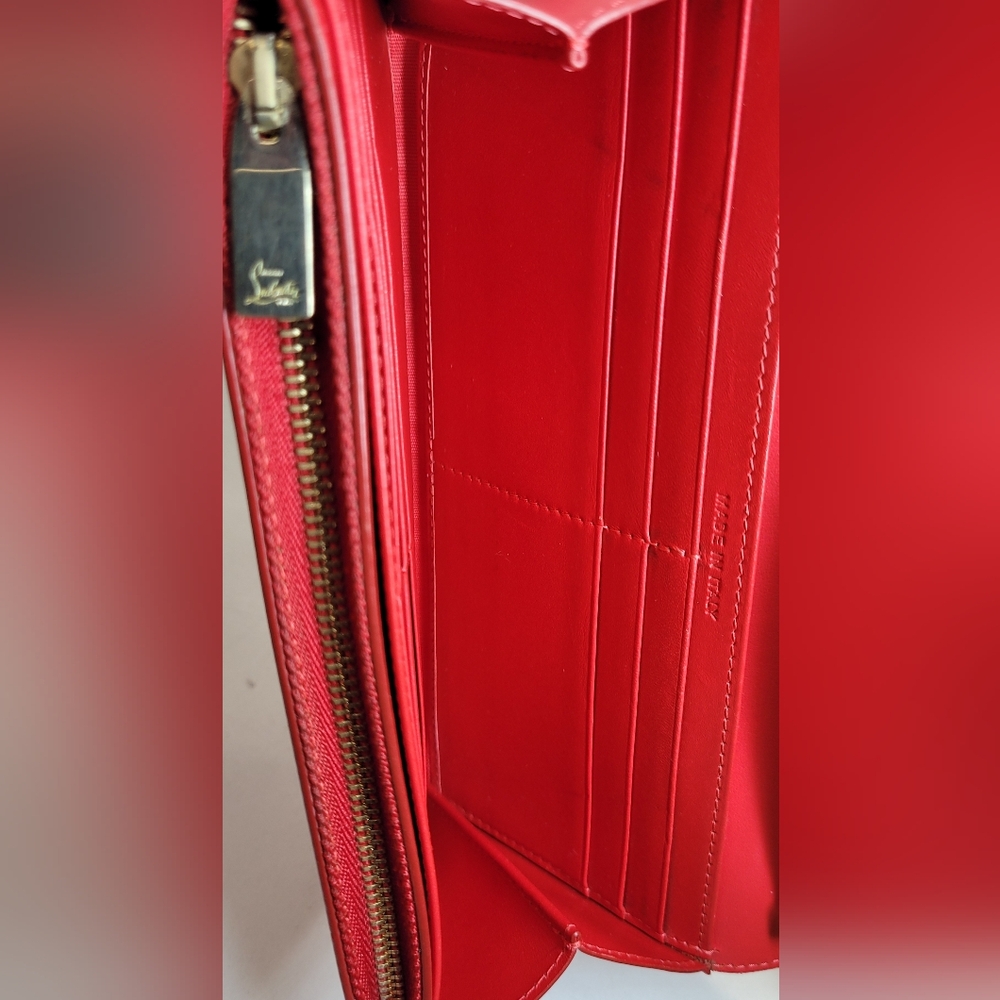 SOLD!!!Christian Louboutin Red Leather Macaron Spiked Clutch / Wallet - Picture 9 of 11